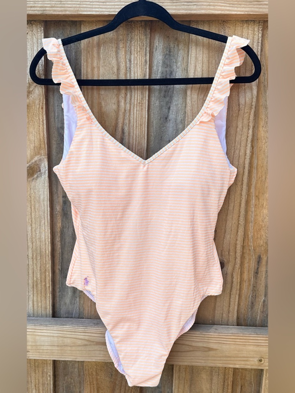 Polo Ralph Lauren Women's Stripe One-Piece Swimsuit Orange Size Large NWOT